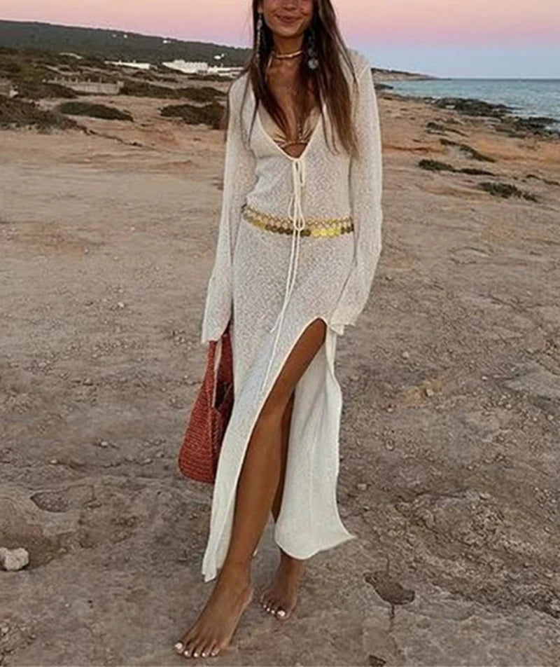 Long‑Sleeve Lightweight Beach Dress Cover‑Up