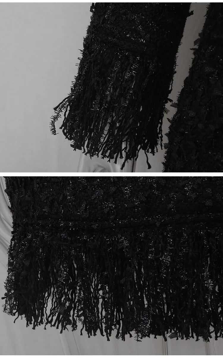 That Little Black Dress for Special Occasions. Silk Wool Tassel Lace. A Must Have