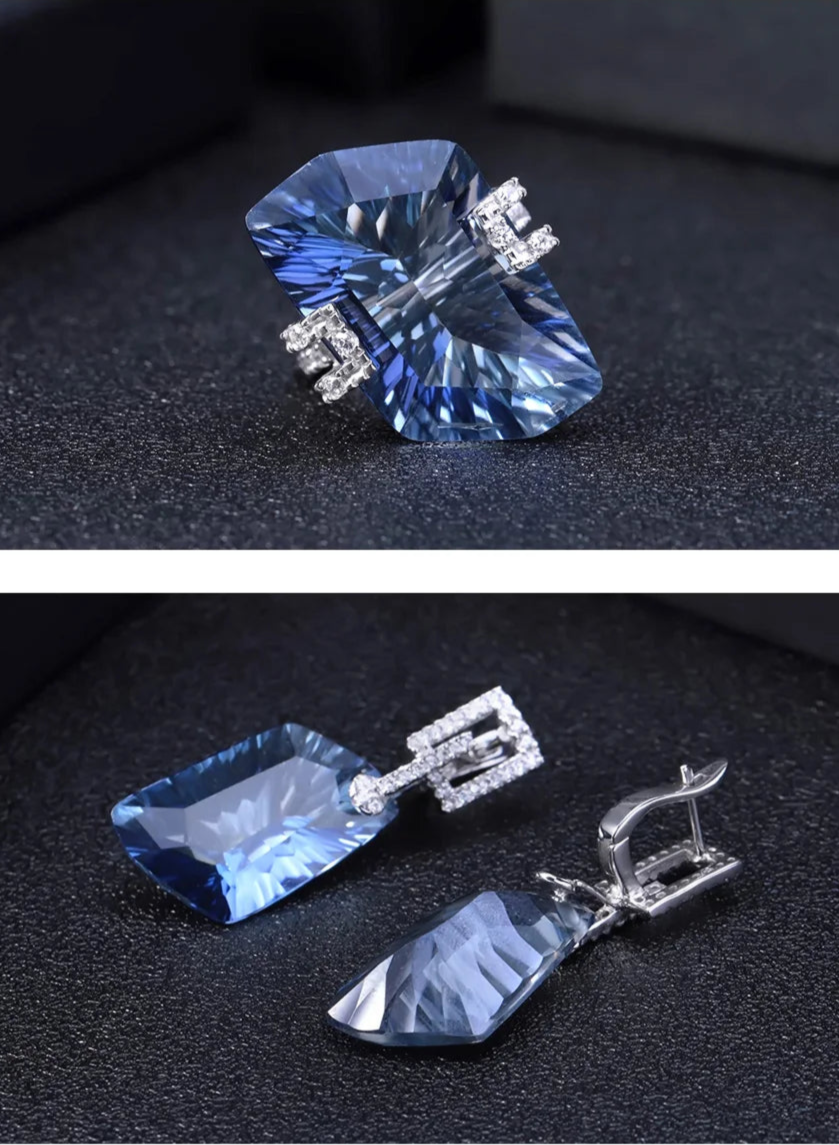 Blue Mystic Quartz Jewelry Set Including Stunning Necklace, Ring and Earrings
