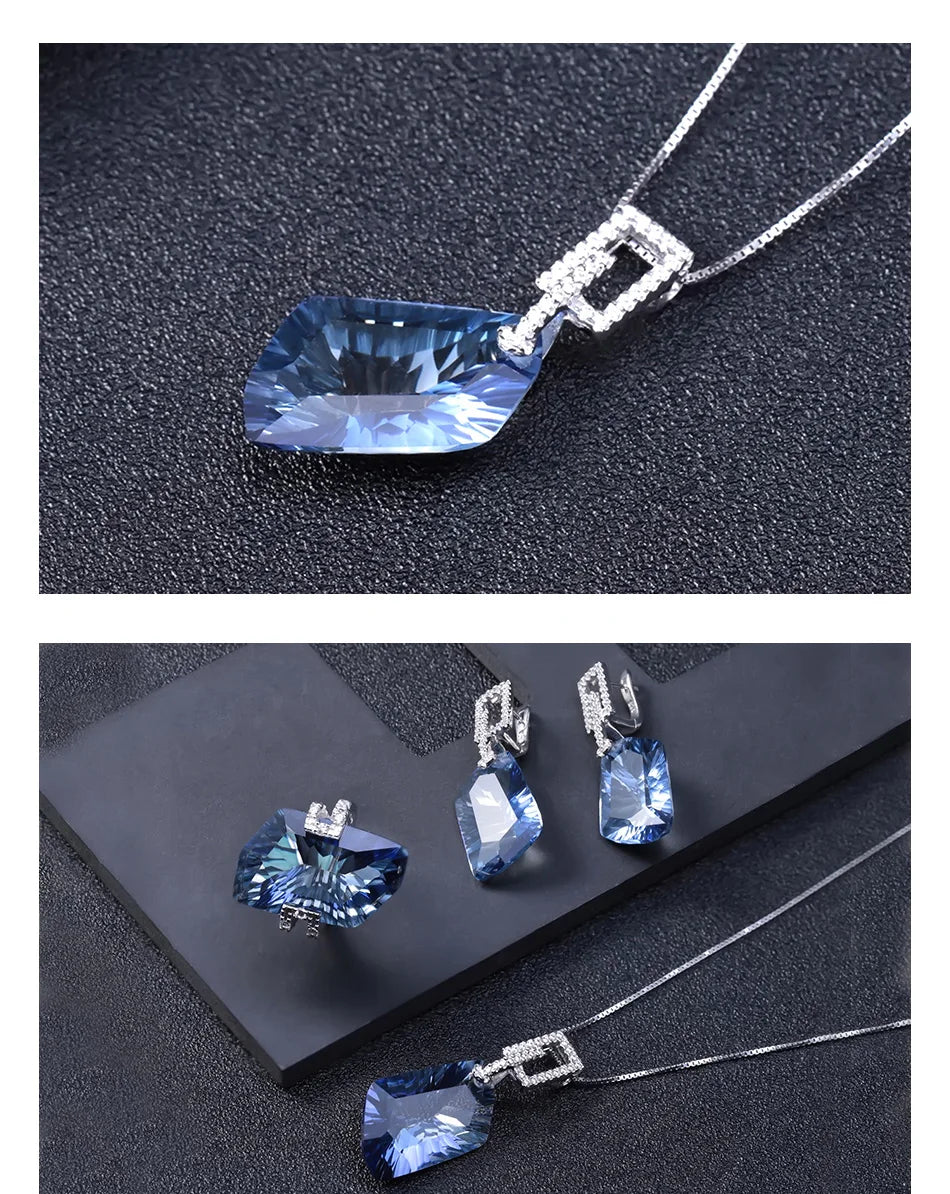 Blue Mystic Quartz Jewelry Set Including Stunning Necklace, Ring and Earrings