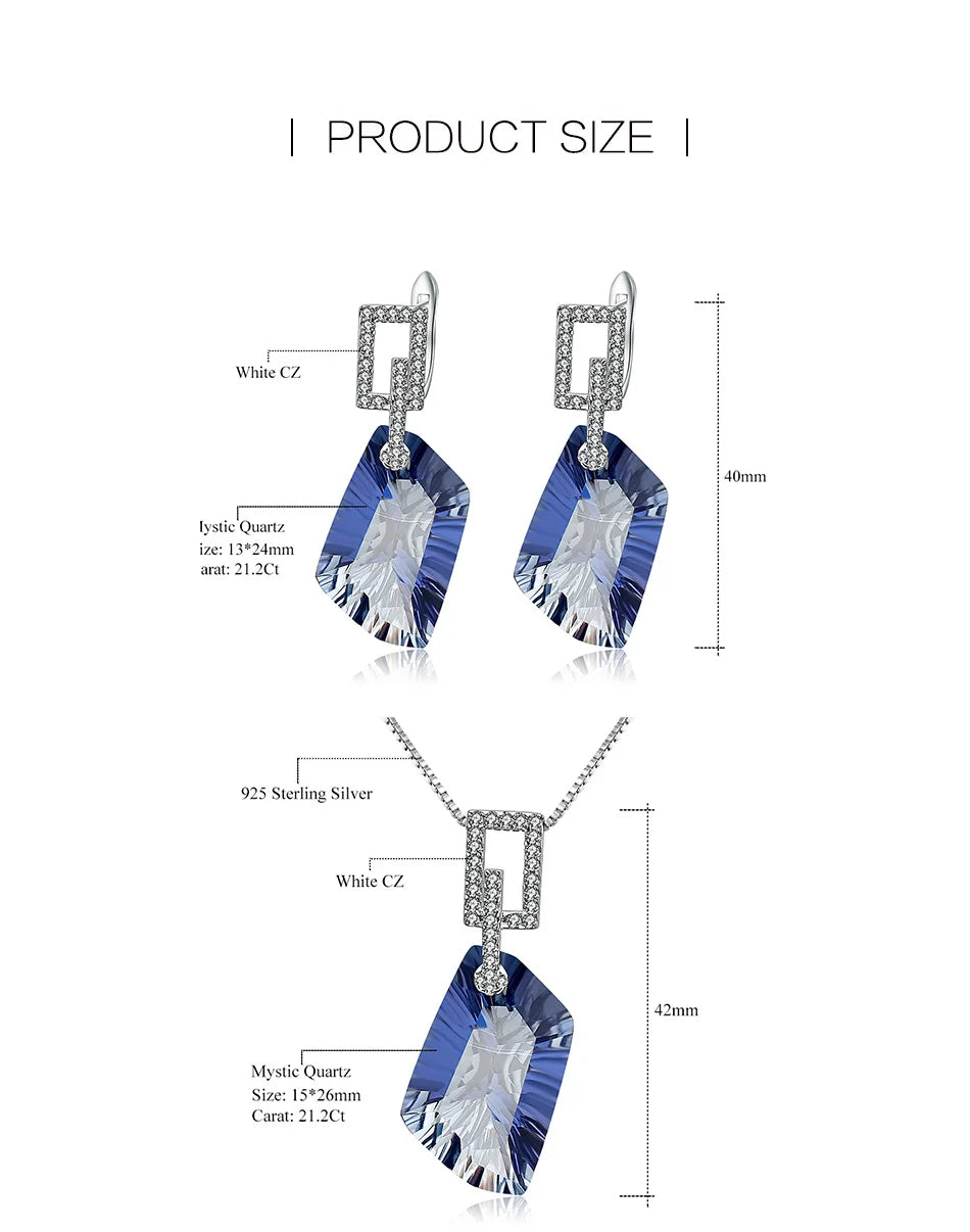 Blue Mystic Quartz Jewelry Set Including Stunning Necklace, Ring and Earrings