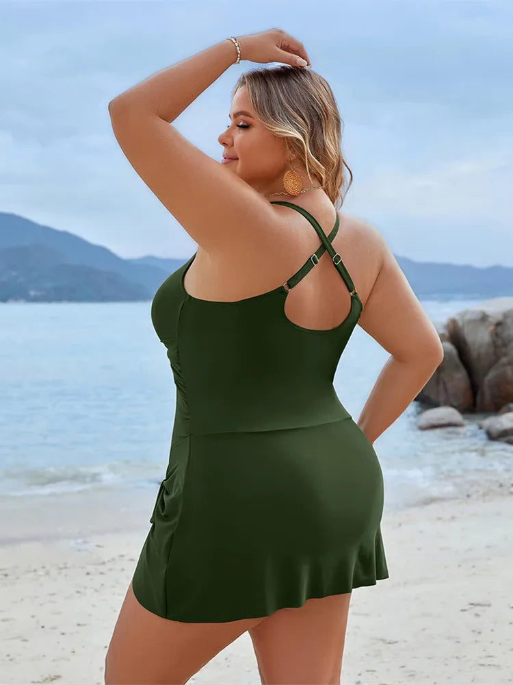 Cross‑Strap Plus‑Size Swim Dress for a Smooth, Sleek Fit