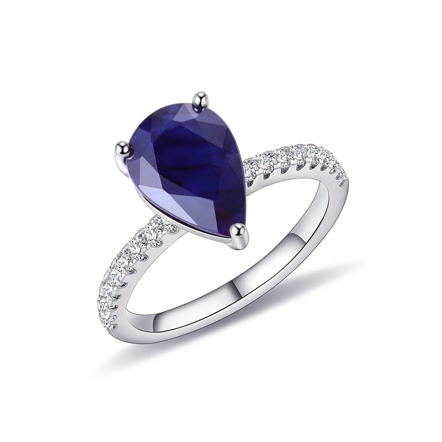 Deep Blue Sapphire Fashion Ring – Sterling Silver Teardrop Gemstone with Sparkling CZ