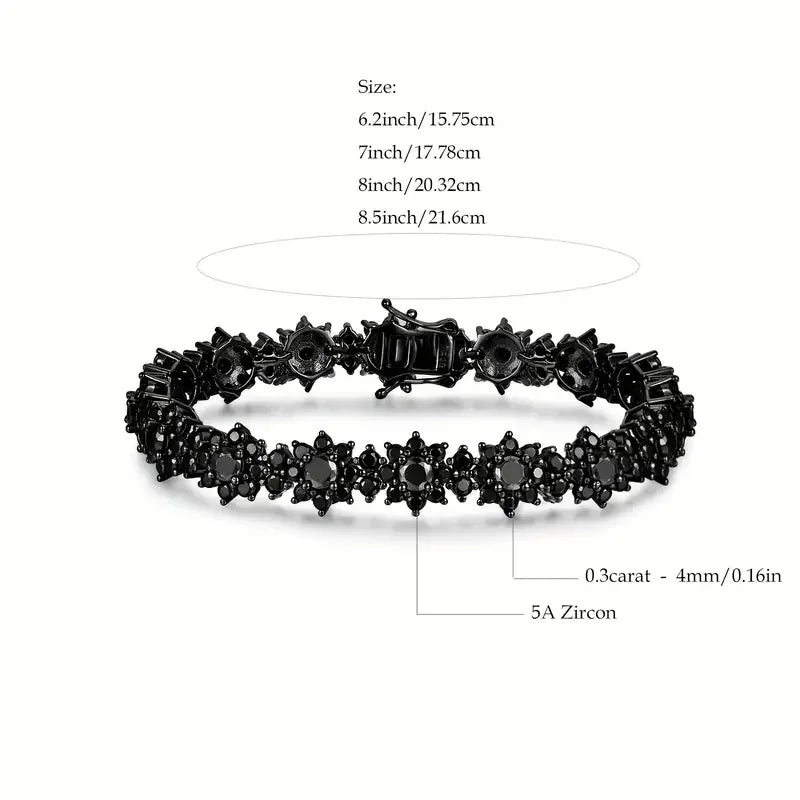 Black Moissanite Floral Bracelet — 925 Sterling Silver