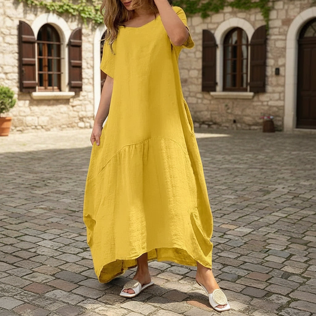 Lightweight Short‑Sleeve Long Dress in Relaxed Fit