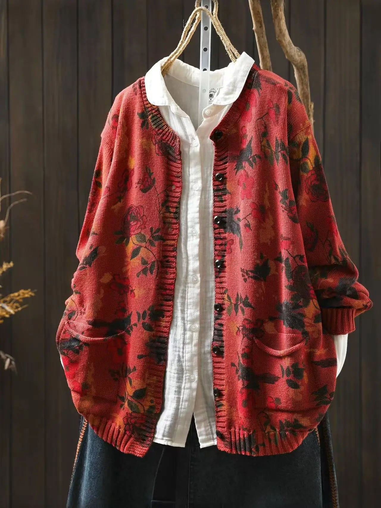 Knitted Floral Cardigan. 100% Cotton. Relaxed Fit. Perfect for layering.