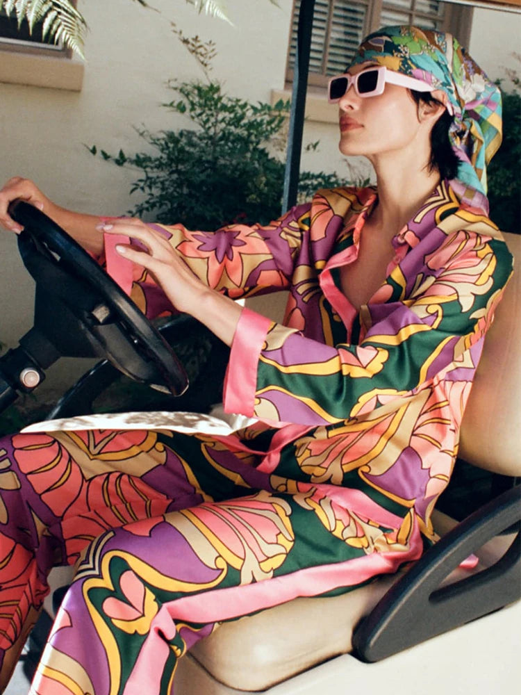 Ladies Printed Vintage Style Indoor and Outdoor Pajamas
