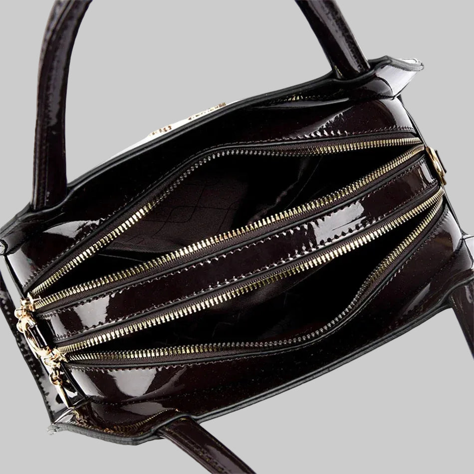 Sleek Women’s Patent Leather Bag with Organized Interior