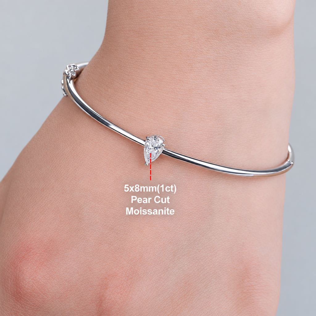 One Carat Pear-Shaped Moissanite Sterling Silver Bracelet