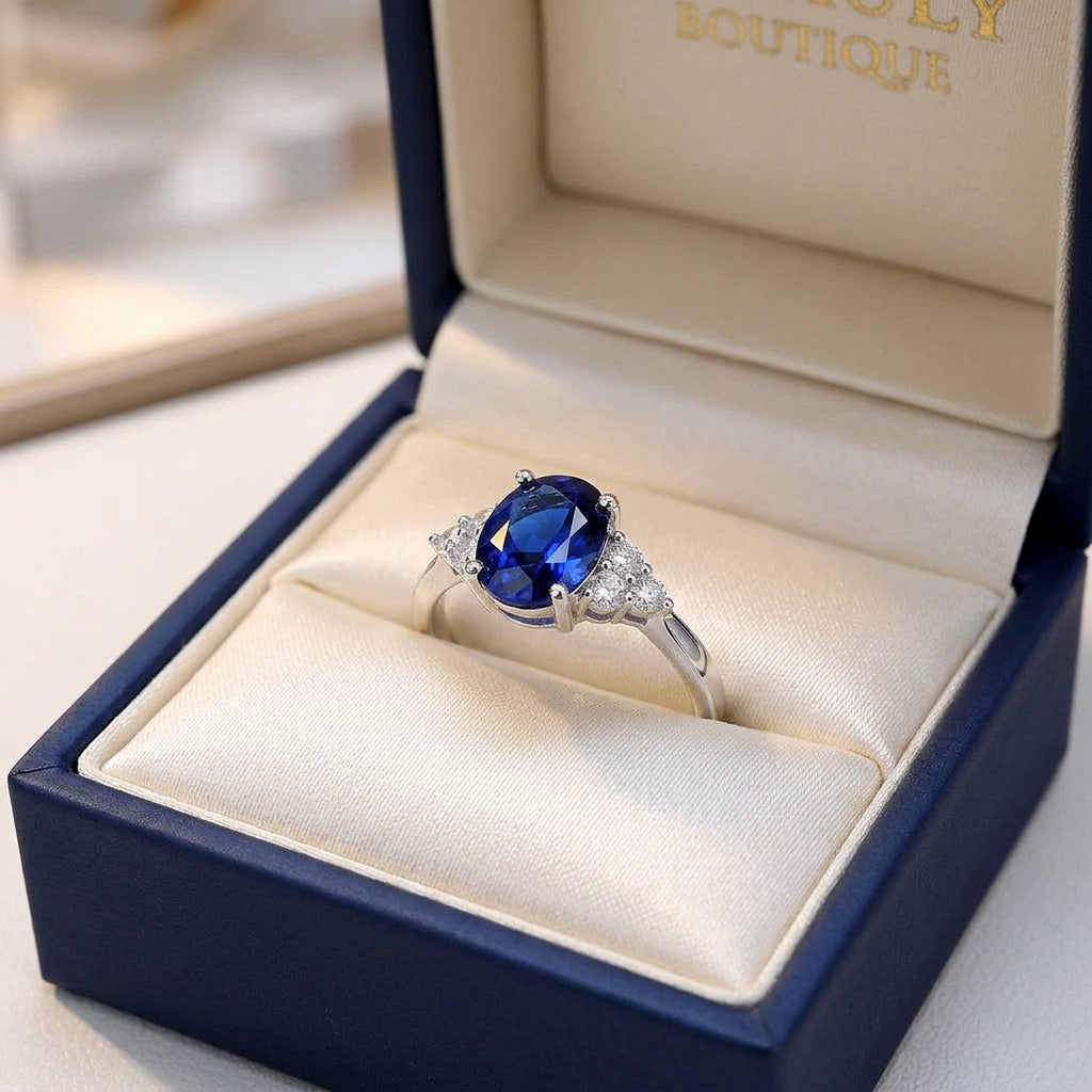 2 Carat Oval Blue Sapphire Ring