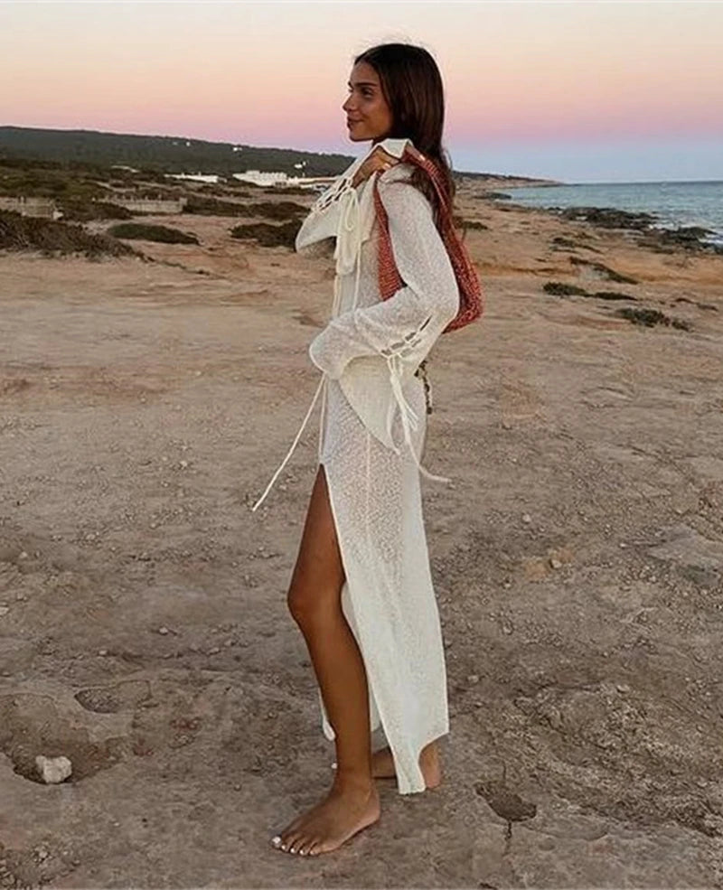 Long‑Sleeve Lightweight Beach Dress Cover‑Up