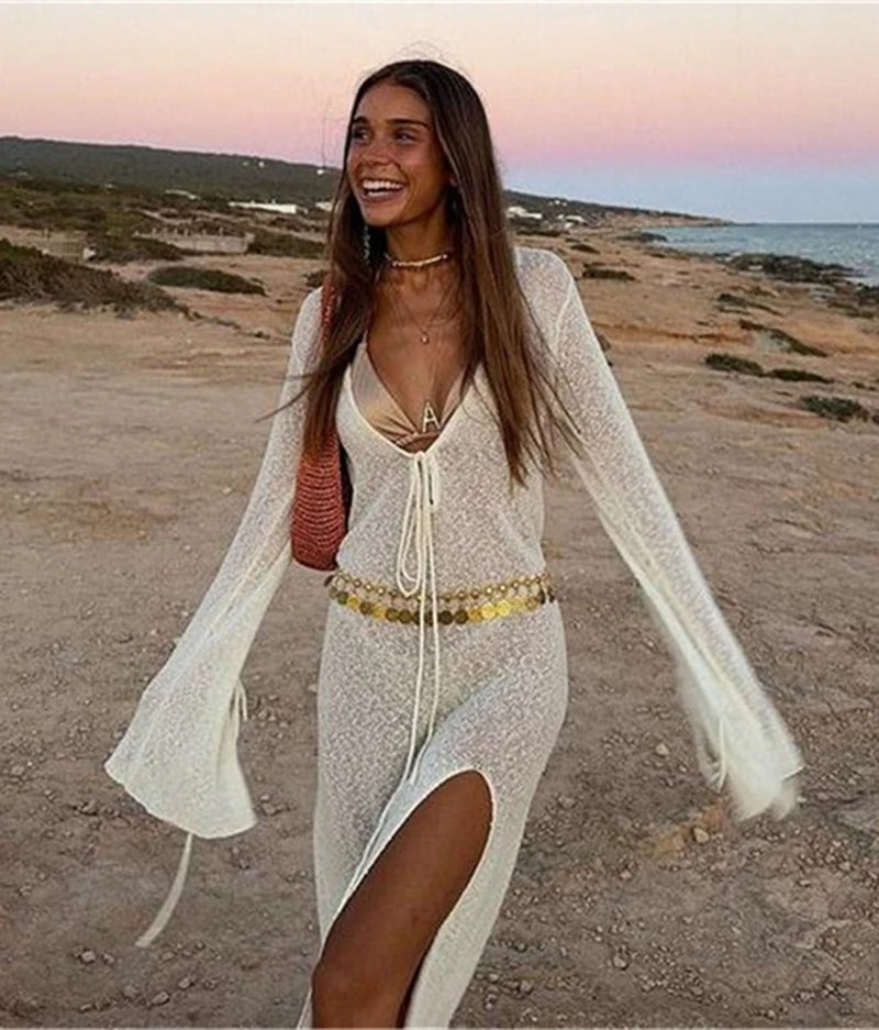 Long‑Sleeve Lightweight Beach Dress Cover‑Up