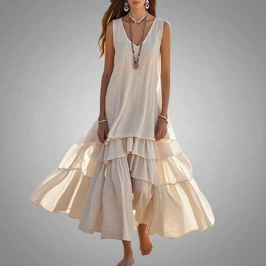 Retro Sleeveless A‑Line Dress with Tiered Skirt
