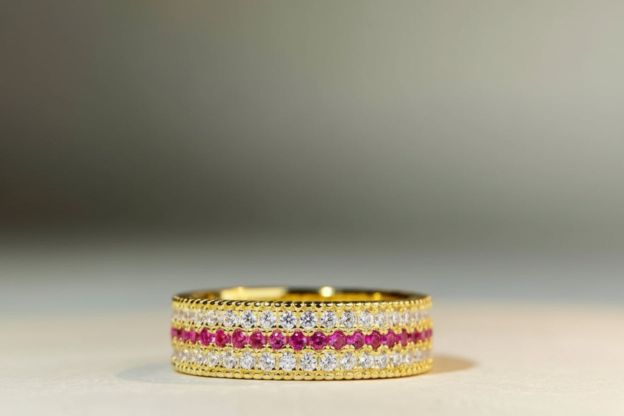 Fine Diamond and Rose Red Eternity Band — A Unique, Timeless Treasure
