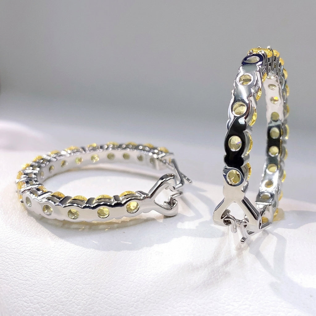 Yellow Hoop Zircon Diamond Earrings