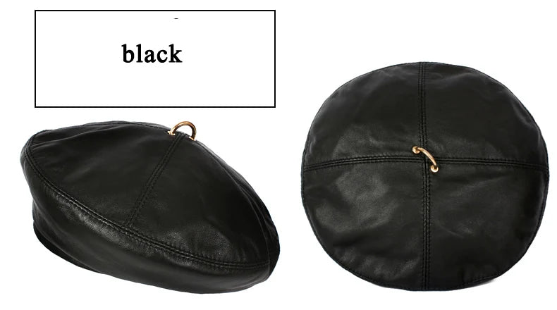 French Style Ladies Beret's Made with Genuine Leather.  A Beret that can be worn for all the seasons.  Practical and Chic