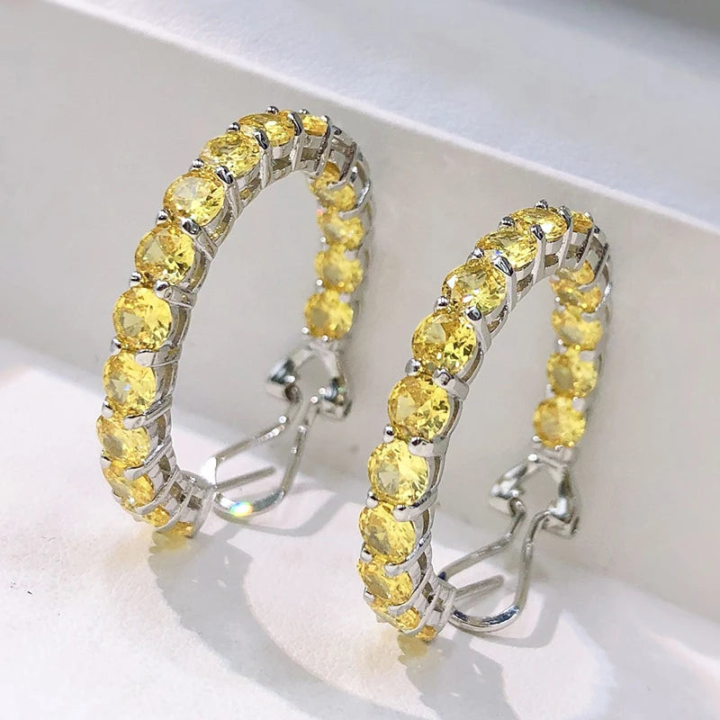Yellow Hoop Zircon Diamond Earrings