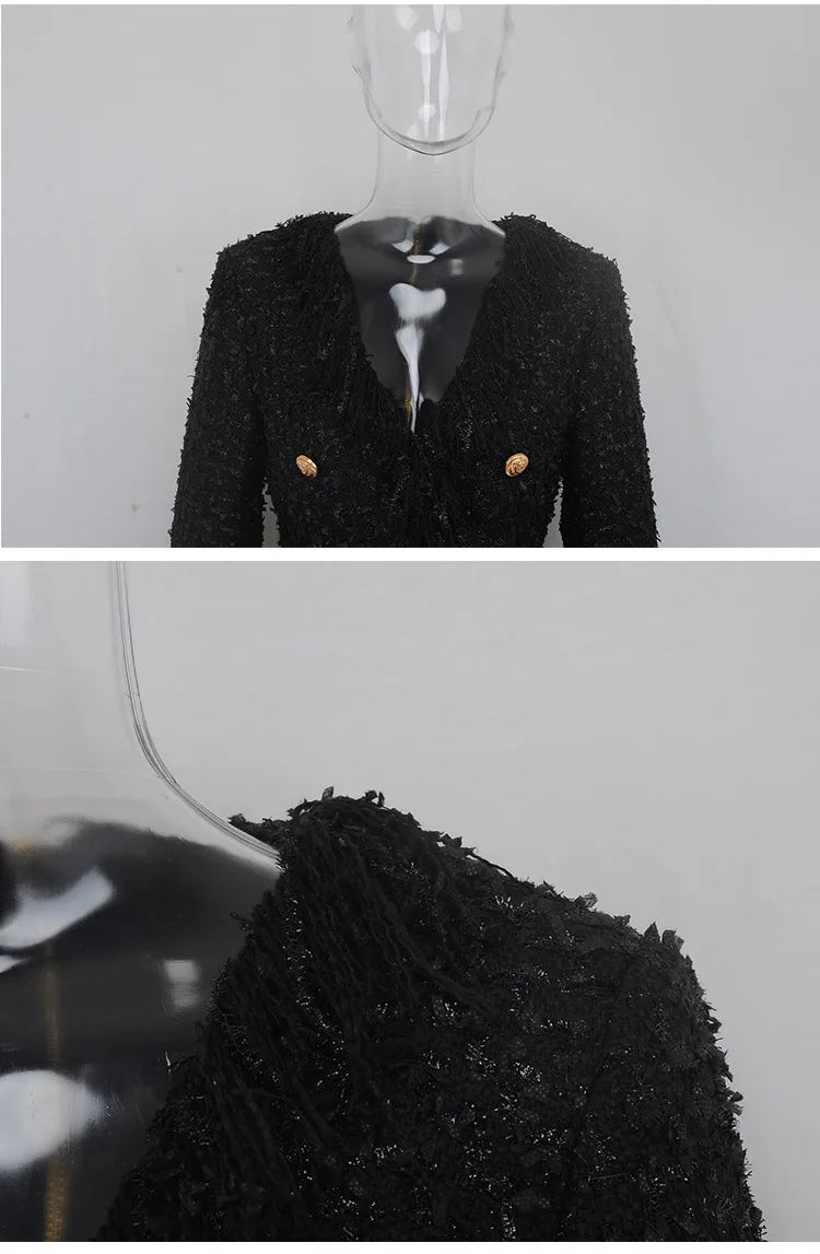 That Little Black Dress for Special Occasions.  Silk Wool Tassel Lace. A Must Have