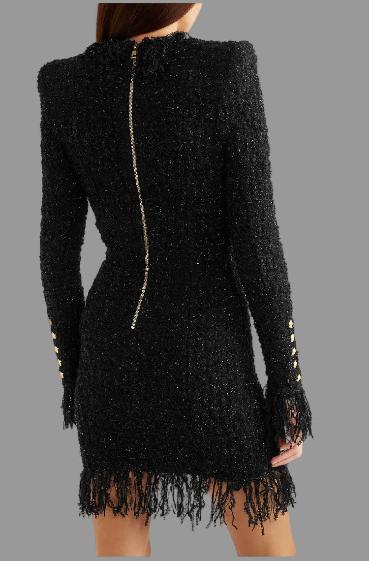 That Little Black Dress for Special Occasions.  Silk Wool Tassel Lace. A Must Have