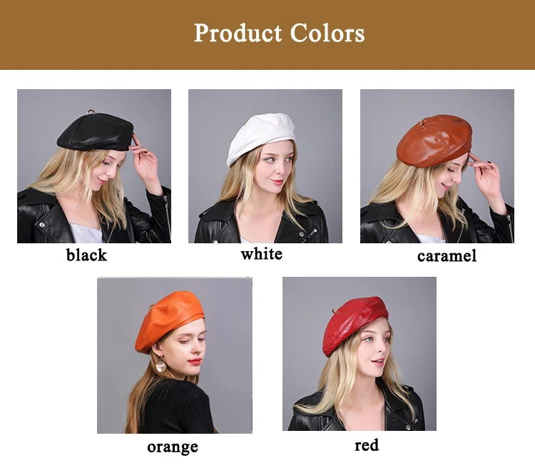 French Style Ladies Beret's Made with Genuine Leather.  A Beret that can be worn for all the seasons.  Practical and Chic
