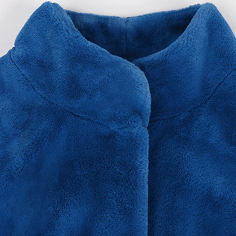 Long Warm Blue Winter Coat. Thick and Fluffy with Sizes Up To 7XL