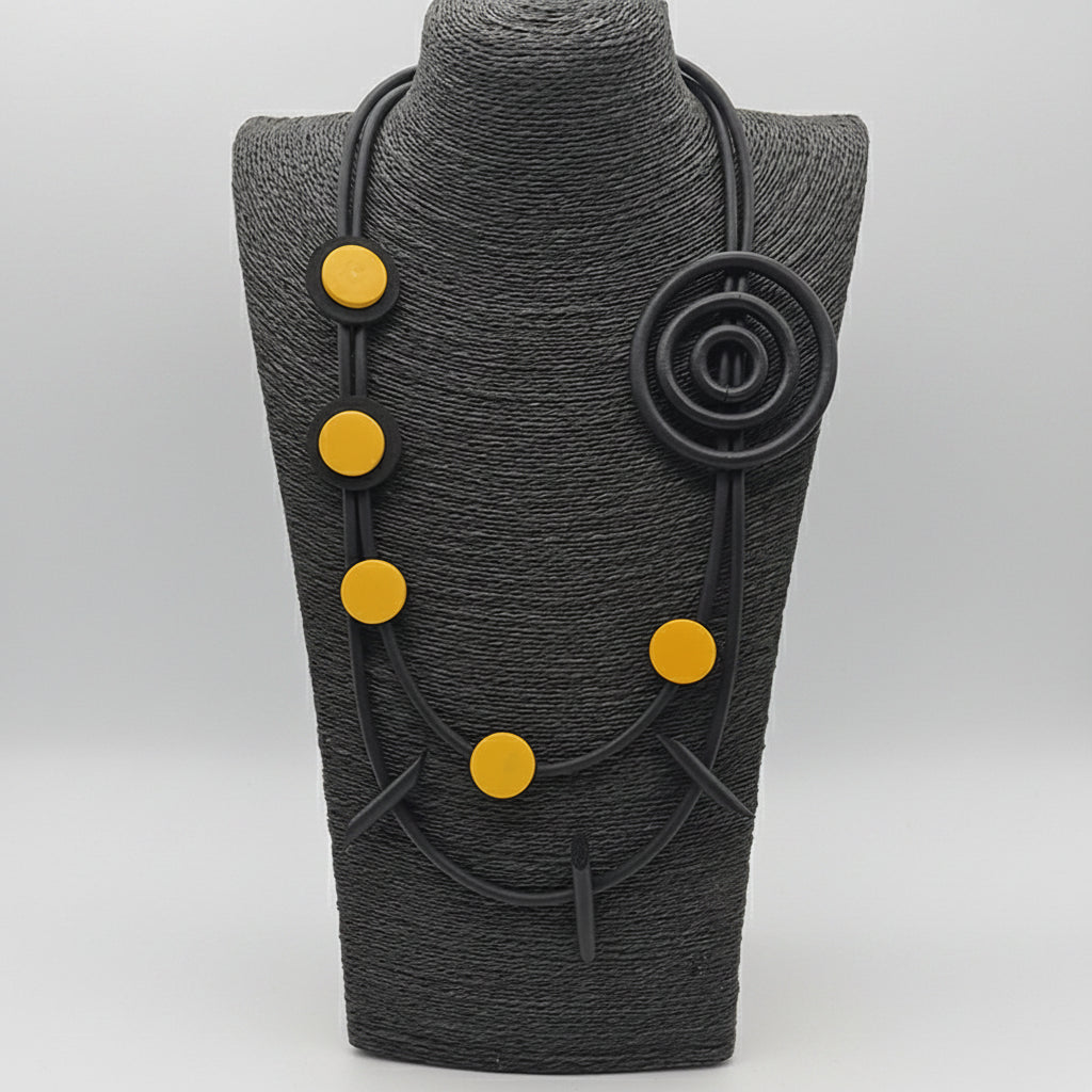 Eco‑Conscious Artisan Necklace — Bold Wood & Rubber Design