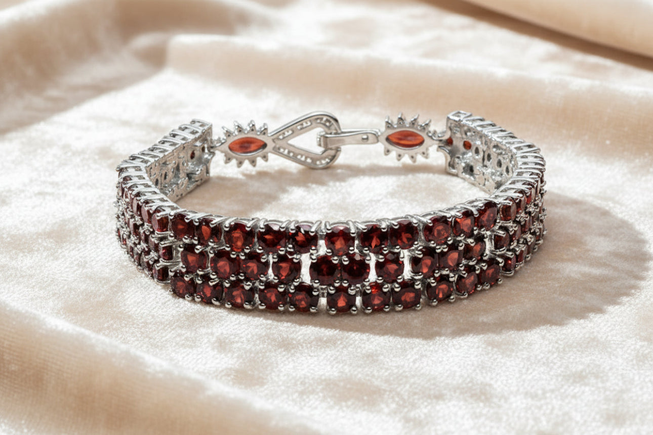 Vintage Style Ladies Bracelet with a choice of Red Garnet, Sky Blue Topaz or Rusian Emerald.