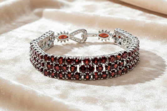 Vintage Style Ladies Bracelet with a choice of Red Garnet, Sky Blue Topaz or Rusian Emerald.