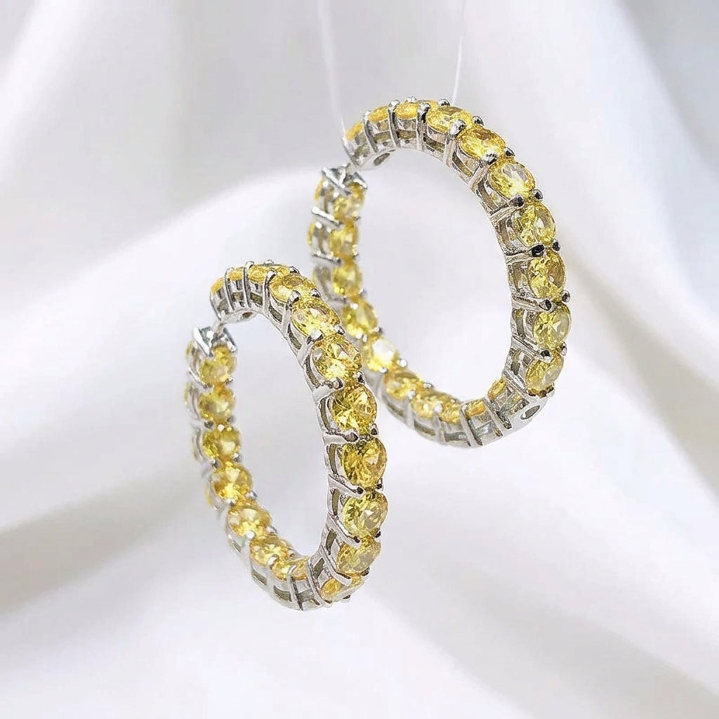 Yellow Hoop Zircon Diamond Earrings