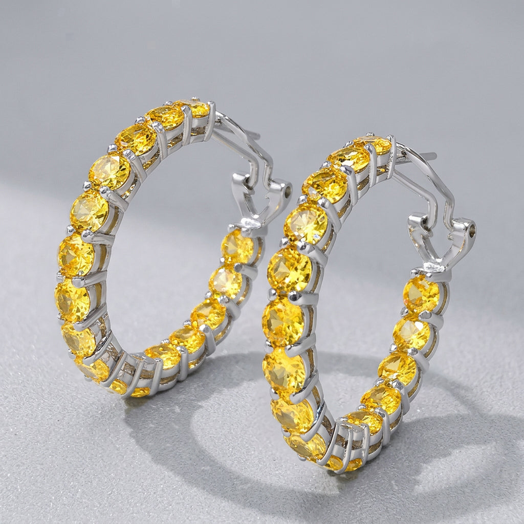 Yellow Hoop Zircon Diamond Earrings