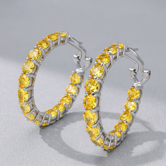 Yellow Hoop Zircon Diamond Earrings