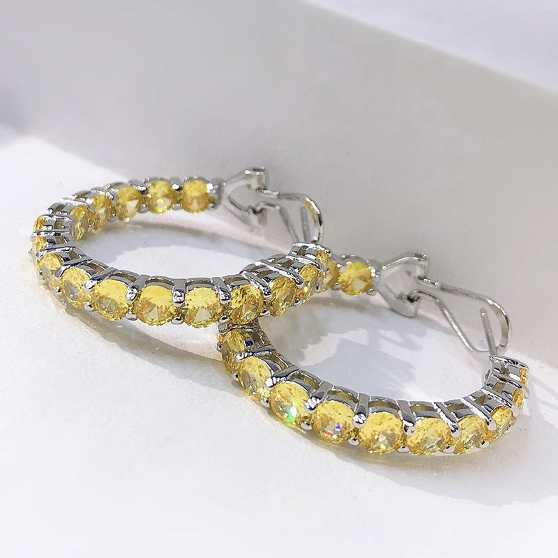 Yellow Hoop Zircon Diamond Earrings