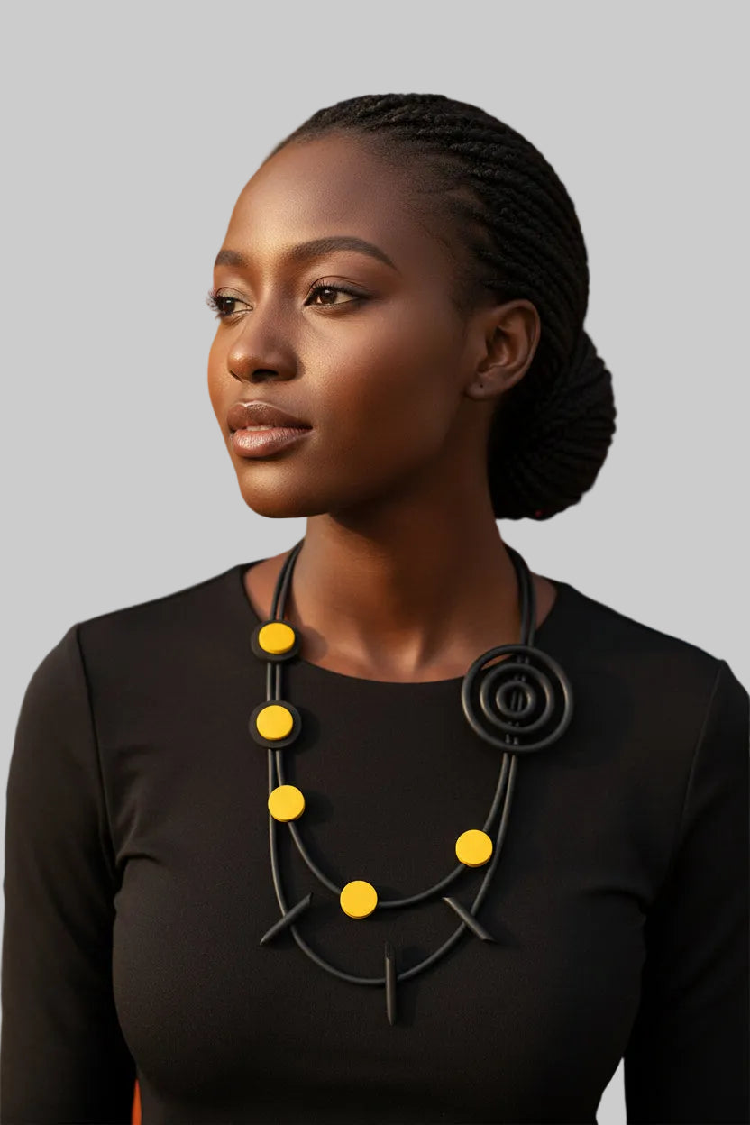 Eco‑Conscious Artisan Necklace — Bold Wood & Rubber Design
