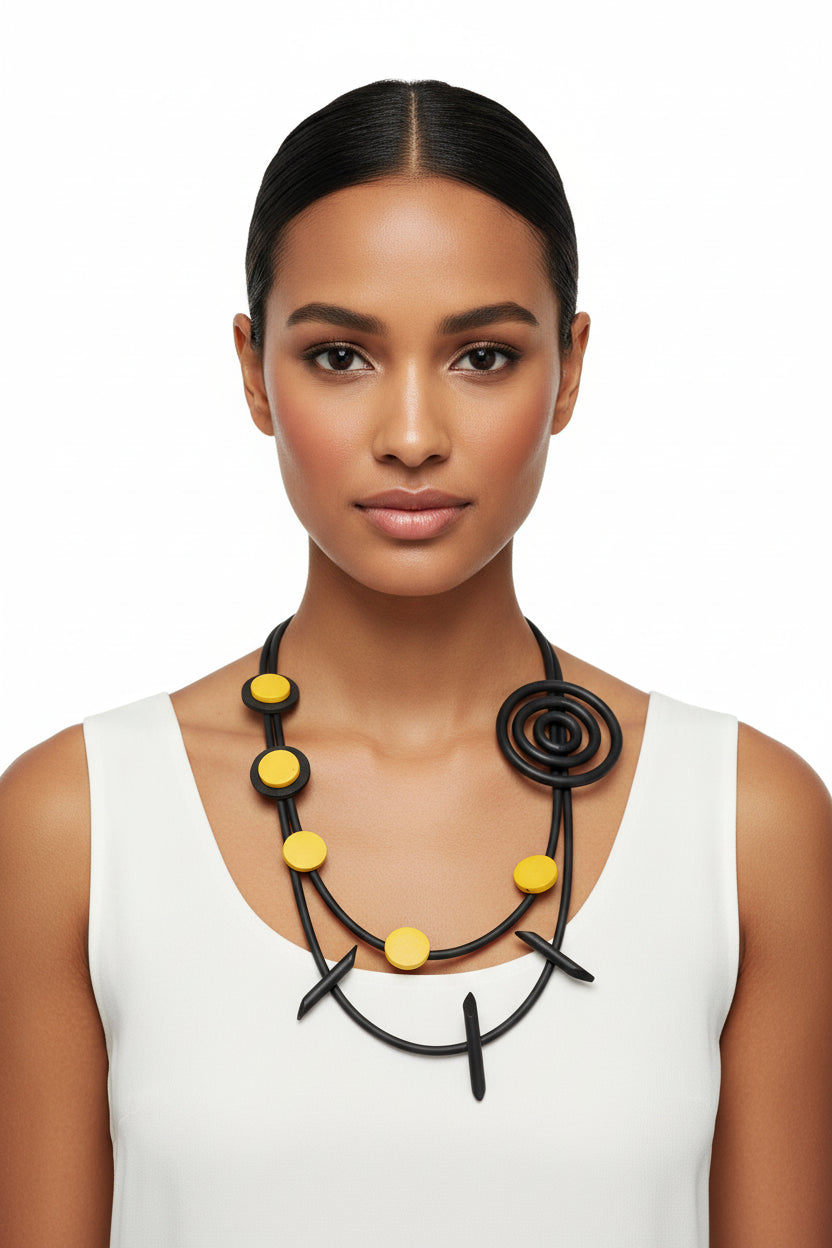 Eco‑Conscious Artisan Necklace — Bold Wood & Rubber Design