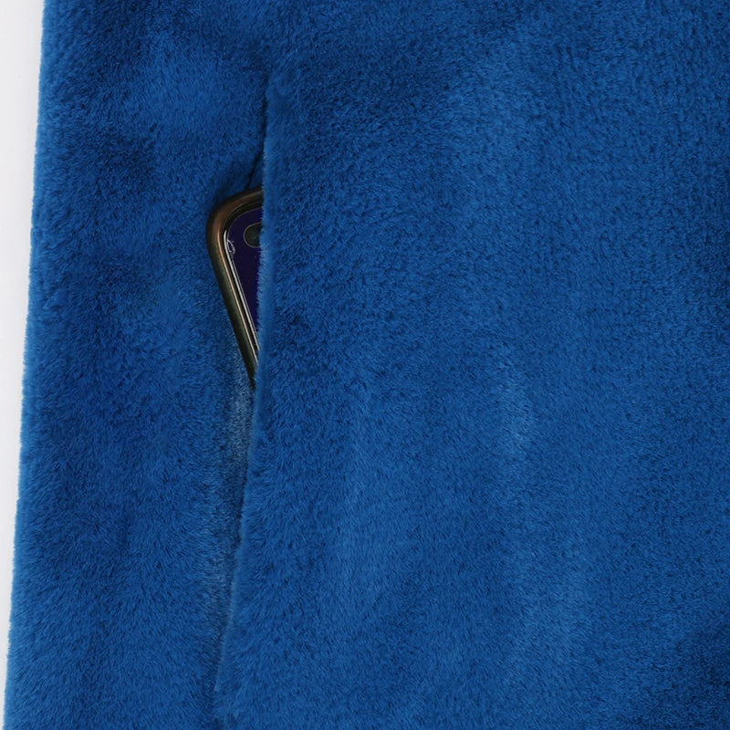 Long Warm Blue Winter Coat. Thick and Fluffy with Sizes Up To 7XL