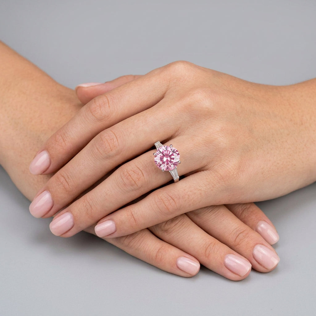 5 Carat Pink Moissanite Diamond Ring