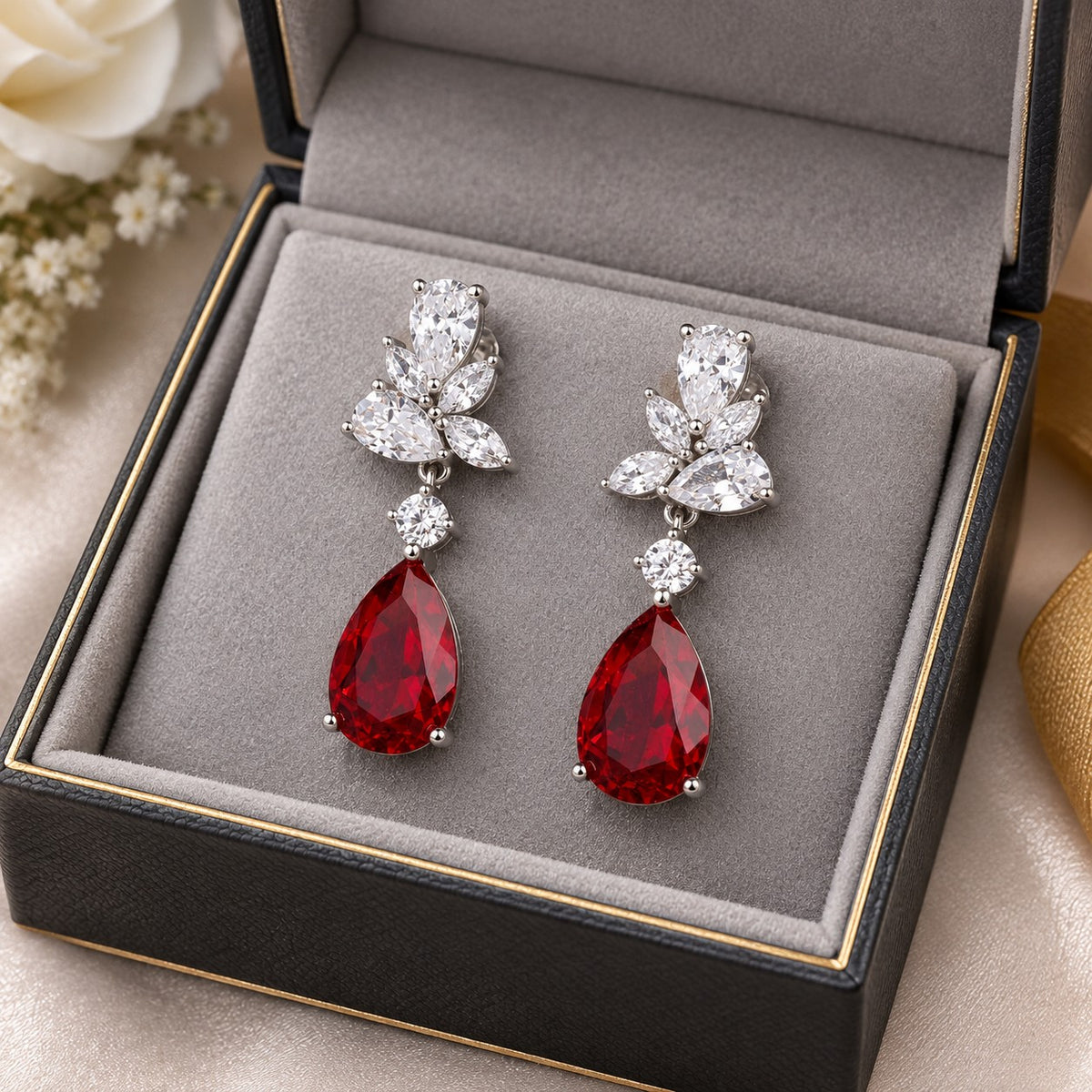 6 Carat Cultivated Ruby and Diamond Earrings