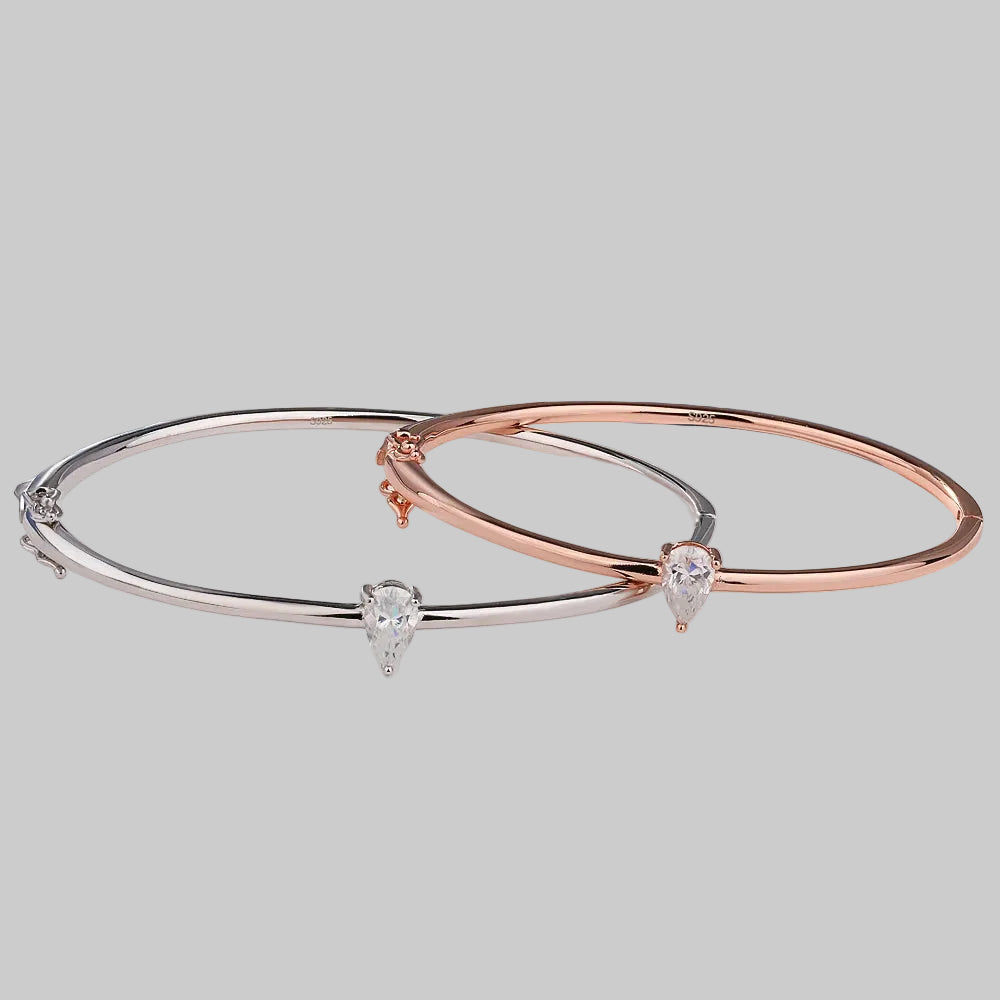 One Carat Pear-Shaped Moissanite Sterling Silver Bracelet