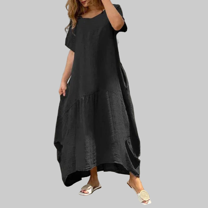 Lightweight Short‑Sleeve Long Dress in Relaxed Fit