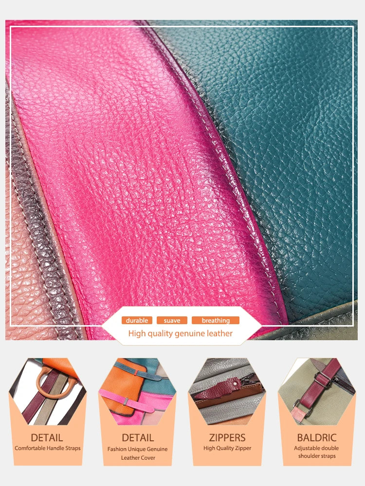Multicolor Patchwork Leather Backpack. Wear Resistant.