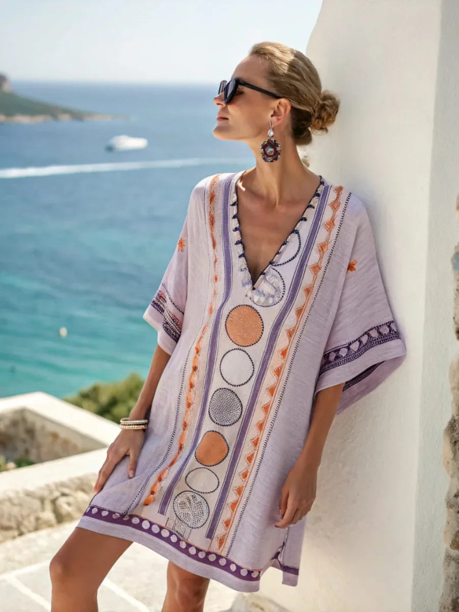 Casual Beach Dress — Aztec Accent, Loose Fit