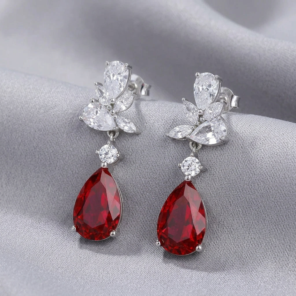 6 Carat Cultivated Ruby and Diamond Earrings