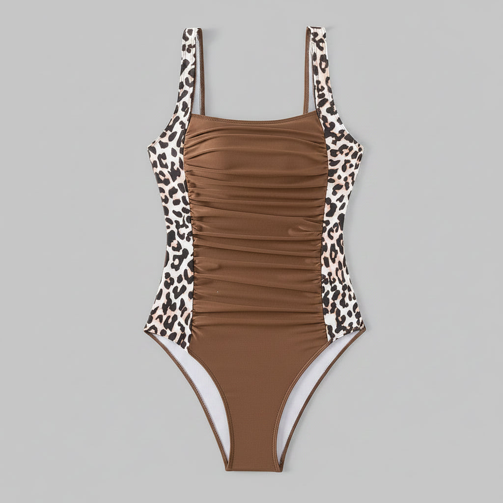 High‑Waisted Leopard Print One‑Piece