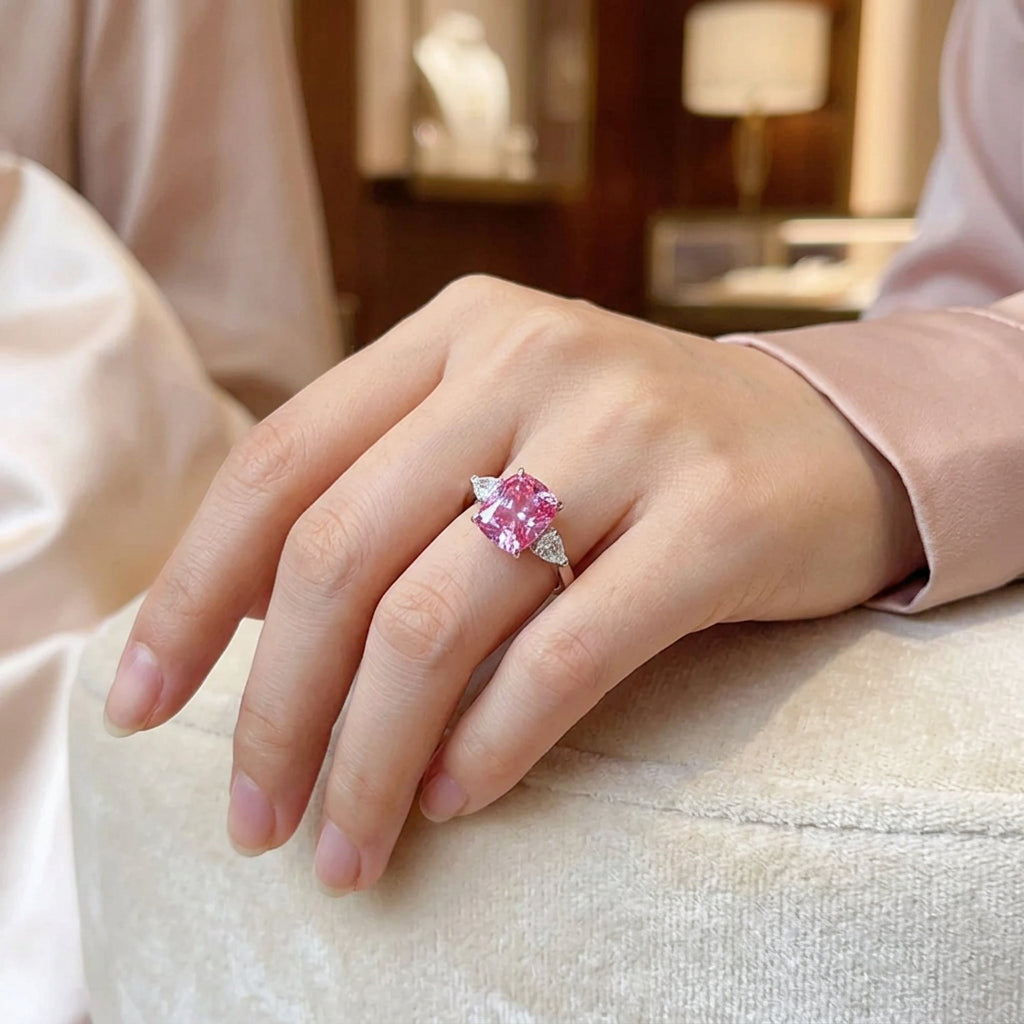 Timeless 5 Carat Pink Moissanite Ring.