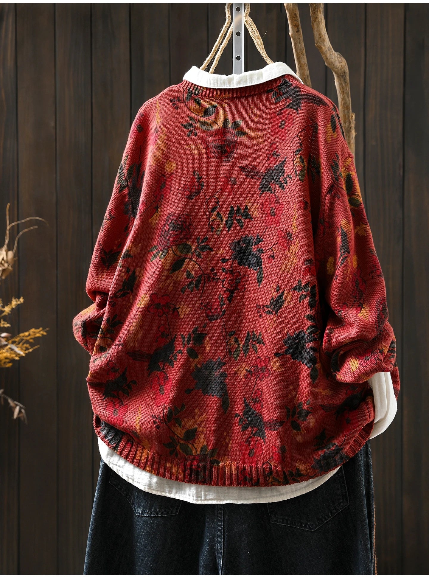 Knitted Floral Cardigan.  100% Cotton. Relaxed Fit. Perfect for layering.