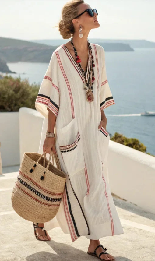 Signature Aztec Maxi Dress — Relaxed Fit, V‑Neck, Unique Prints