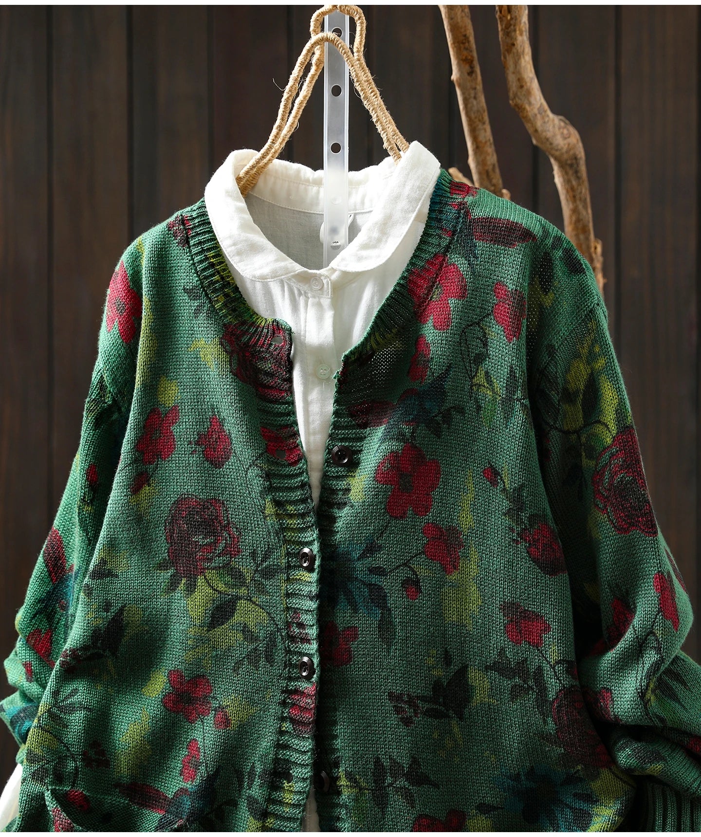 Knitted Floral Cardigan.  100% Cotton. Relaxed Fit. Perfect for layering.