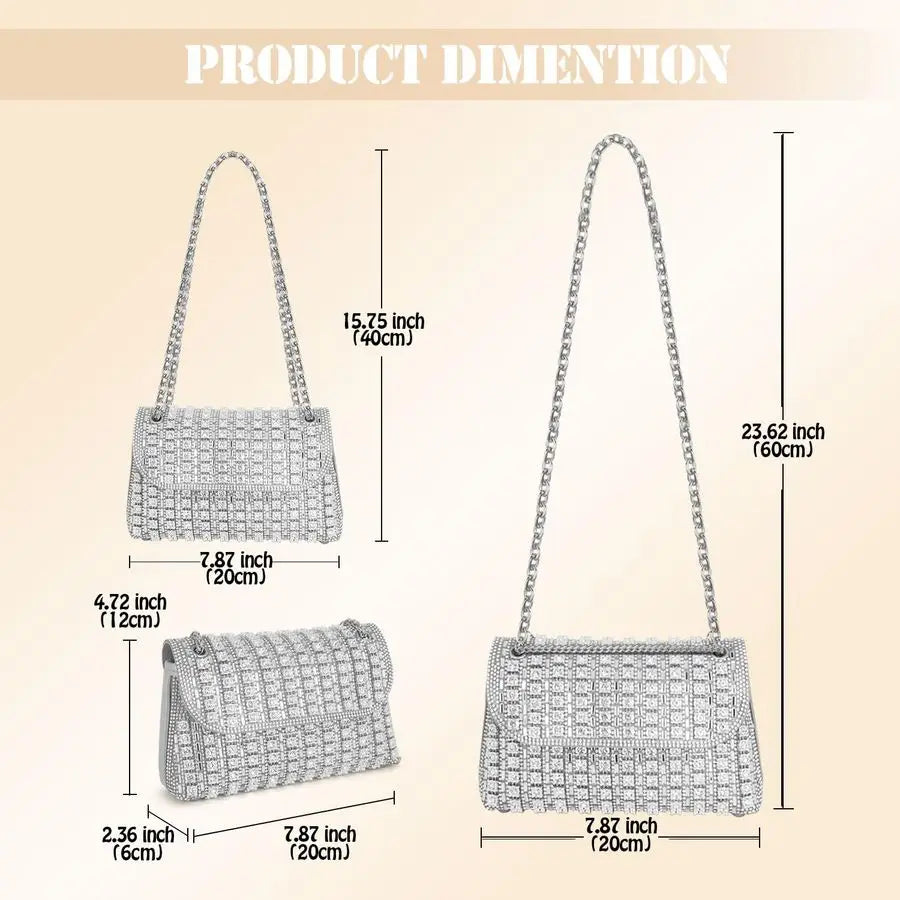 Artisan‑Crafted Leather Evening Clutch with Silver Rhinestones
