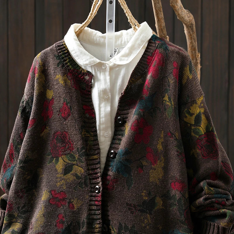 Knitted Floral Cardigan.  100% Cotton. Relaxed Fit. Perfect for layering.
