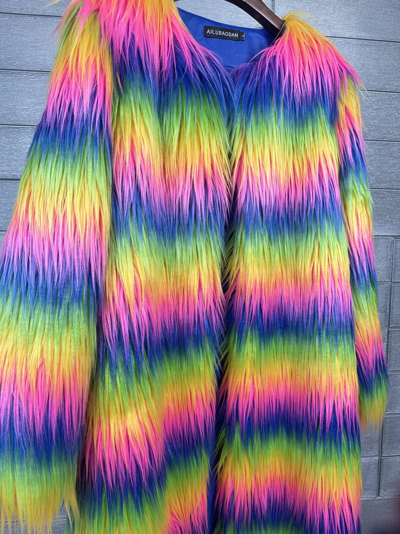 Rainbow Long Coat  Offbeat Style  Creating Warmth and Conversation